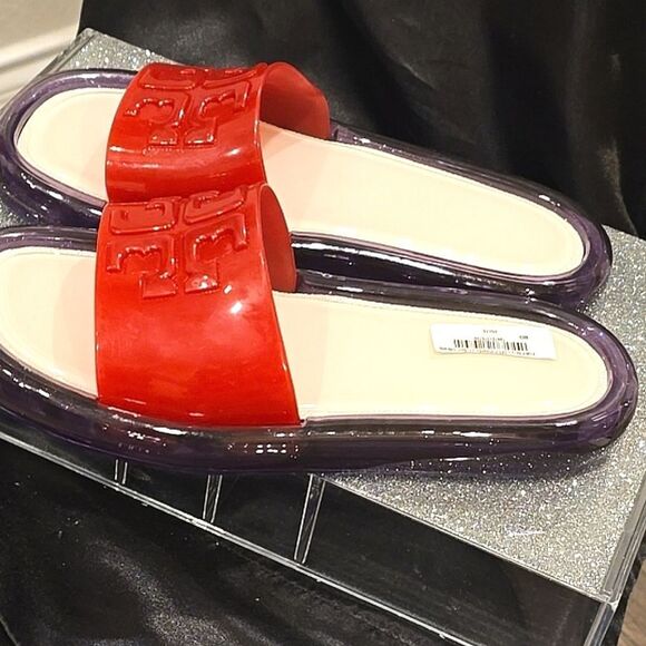 Tory Burch Bubble Jelly Slides- Bright Red/ Grape Purple - Picture 9 of 11